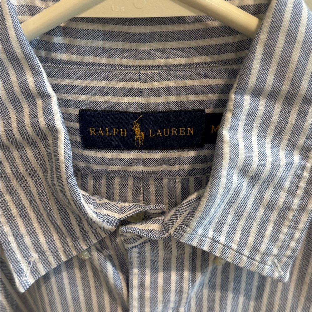 Ralph Lauren Navy and White Striped Long sleeve Shirt Medium - Picture 2 of 2
